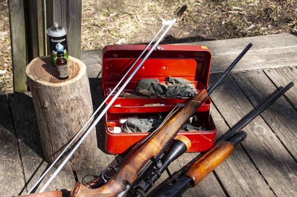 Rifle and shotgun and gun cleaning supplies