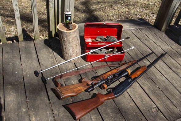 Rifle and shotgun and gun cleaning supplies