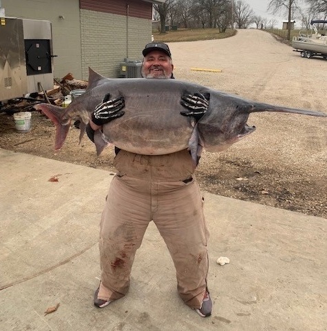 Jim Dain holds state record paddlefish