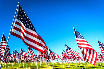 A large group of American flags.