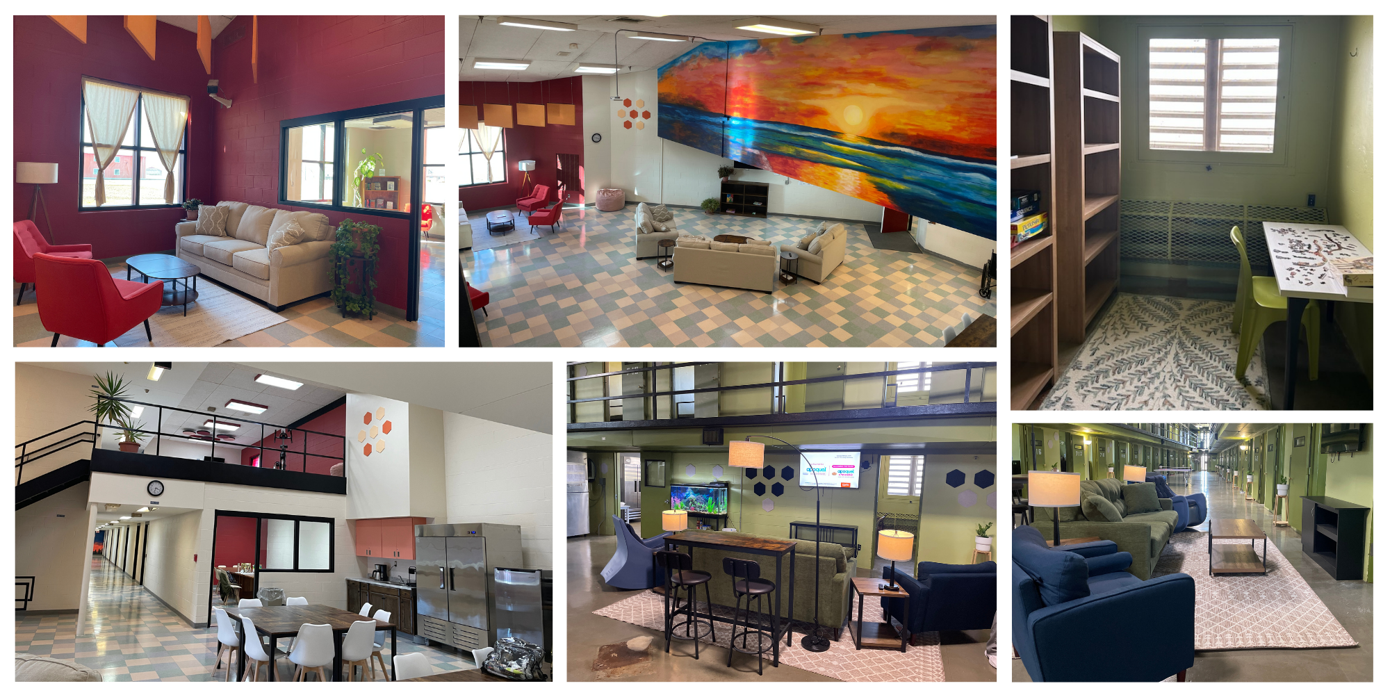 25 Things: We launched research-driven housing innovations. Photo collage - Missouri Prison Transformation Project remodeled housing units