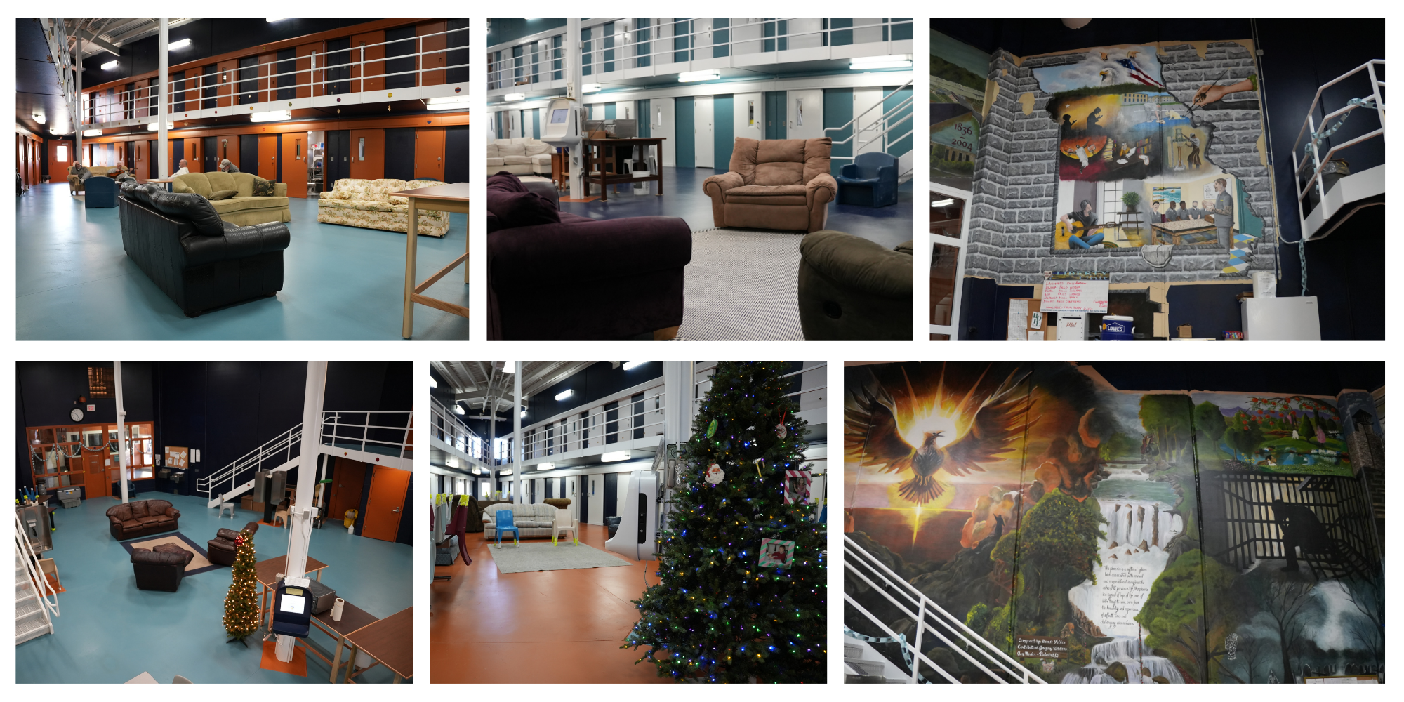 25 Things: We opened a new honor dorm in a maximum-security prison. Photo collage - honor dorm with couches, plants and fresh paint