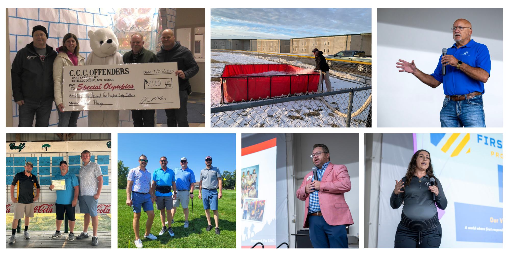 Photo collage - golf tournament, fundraising kickoff, polar plunge