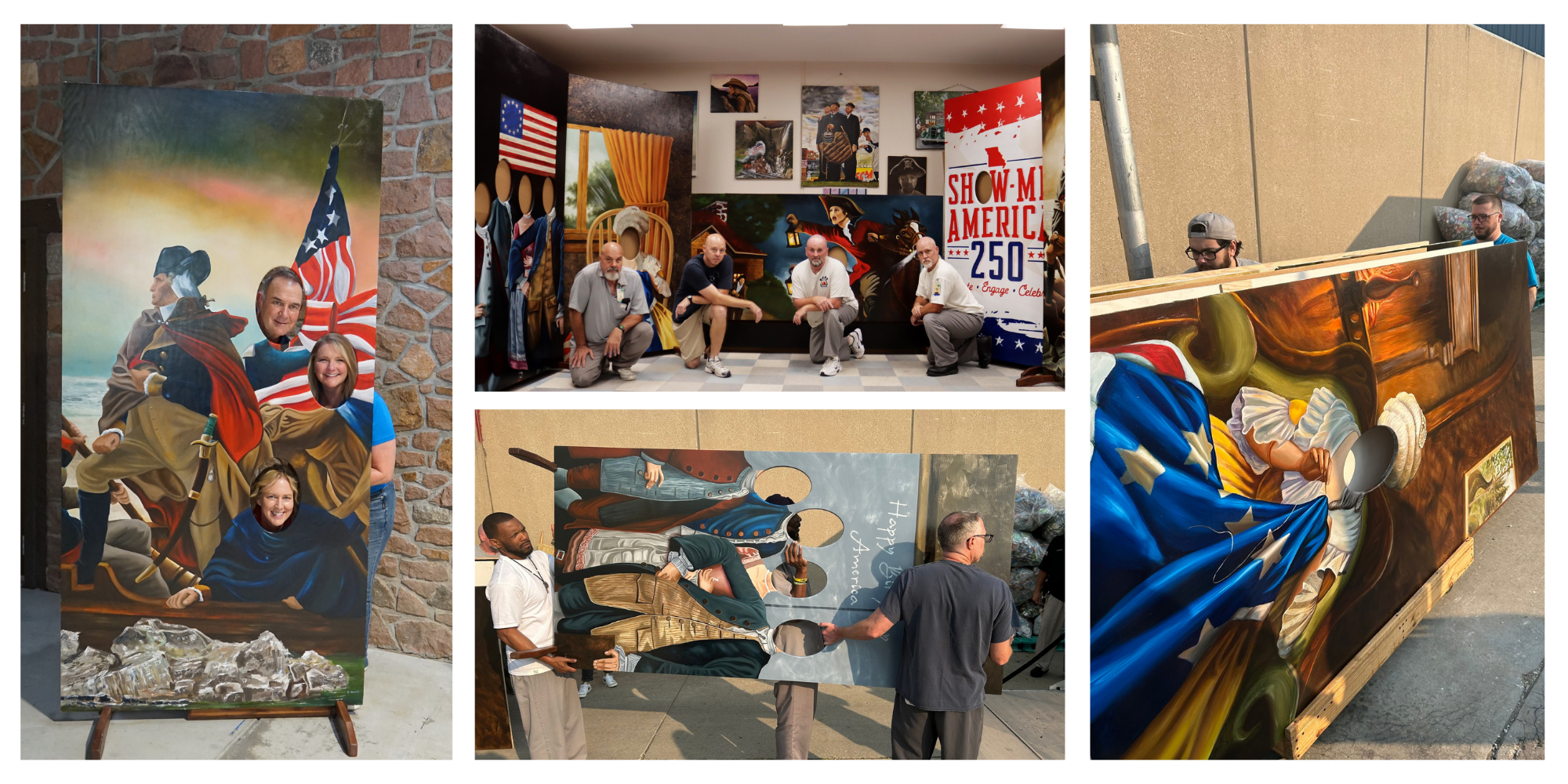 25 Things: We got artsy — and patriotic. Photo collage - wooden standees with replicas of historic paintings from the founding of the nation