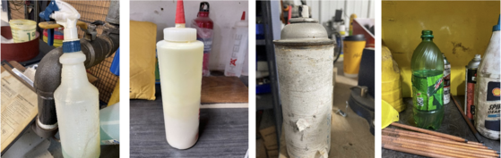A collage of four mislabeled hazard containers