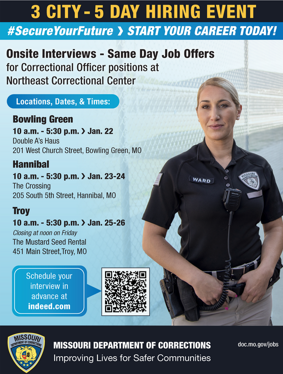 FSD- Department of Corrections hiring event flyer