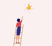 Businesswoman Climbing Up A Ladder To Take The Star