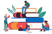 Cartoon young people read books