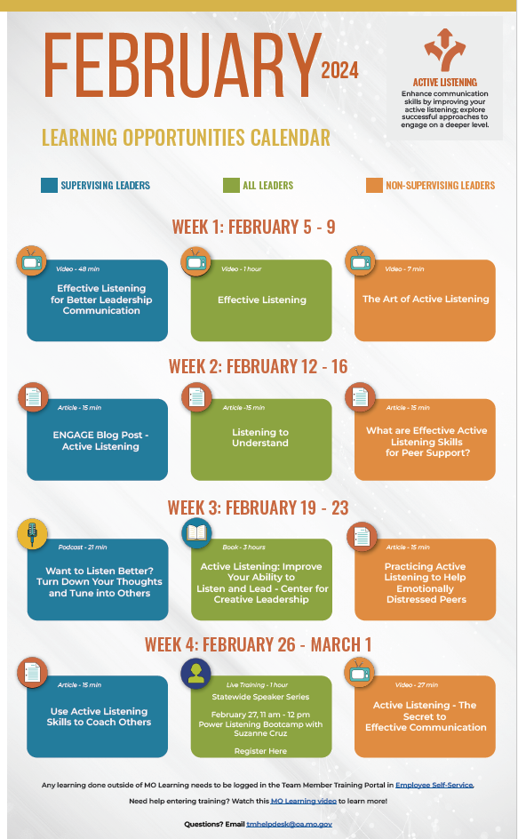 February learning opportunities calendar