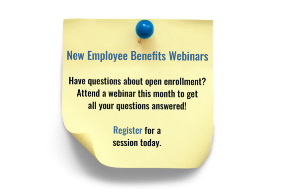 New Employee Benefits Webinars for Open Enrollment Post-It