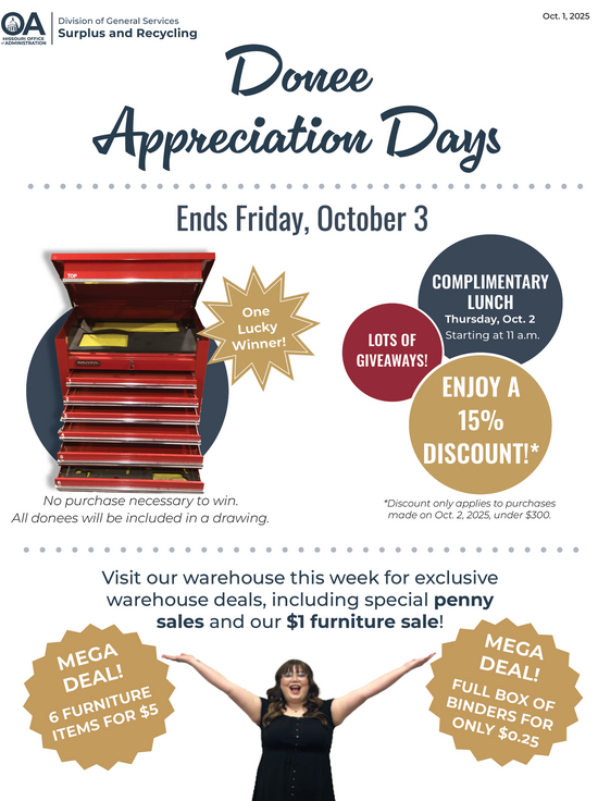 October Surplus Spotlight Page 2 (Donee Appreciation Days)