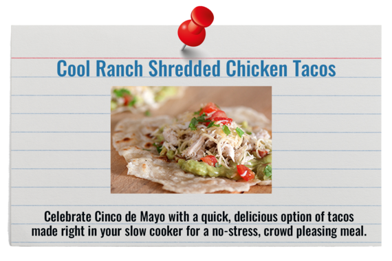 Recipe Card for Cool Ranch Shredded Chicken Tacos