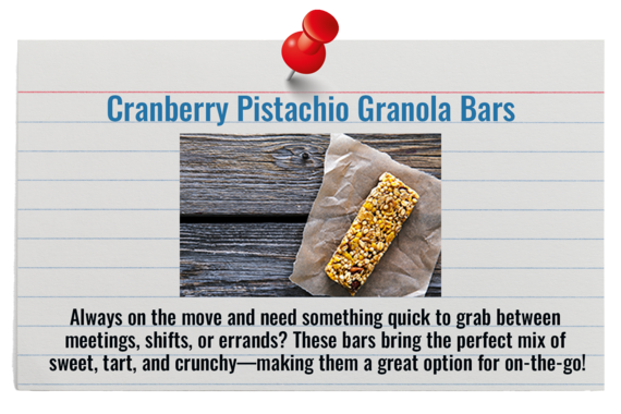 Recipe Card for Cranberry Pistachio Granola Bars