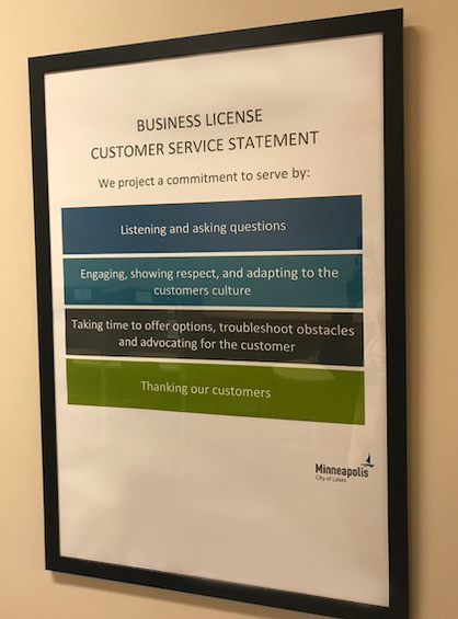 photo of the business licensing team's customer service statement 