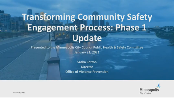 Still from Jan. 21, 2021 Transforming Community Safety engagement process update presentation video