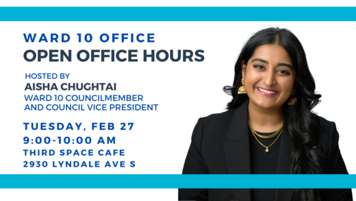 Februray 27, 2024 Open Office Hours with Council Vice President Aisha Chughtai