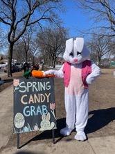CM Vetaw in a bunny suit at the Victory Spring Candy Grab
