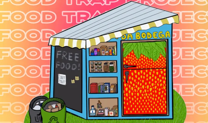 sketch of a community "bodega" where community can get access to free food