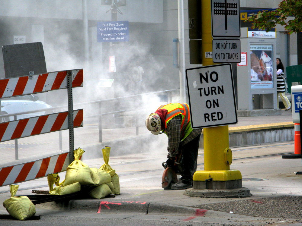 road work construction on a city street