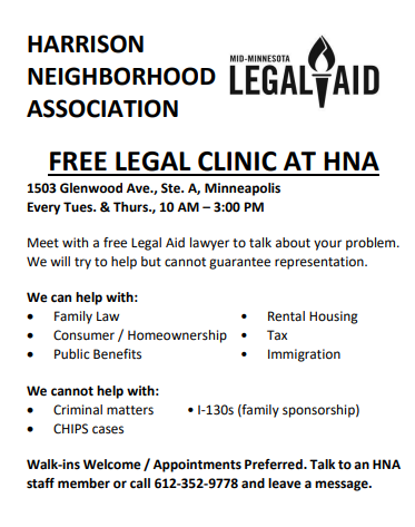 Free legal CLinic flyer