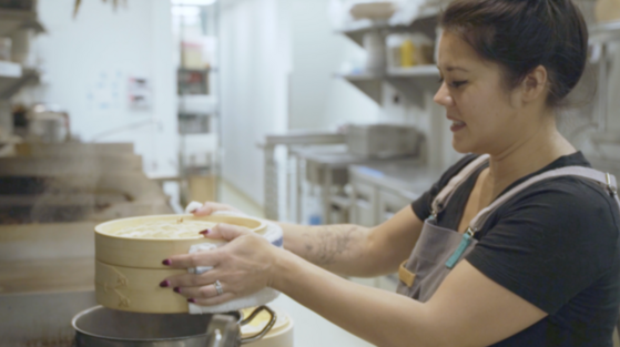 Christina Nguyen cooks water fern cakes at Hai Hai WCCO