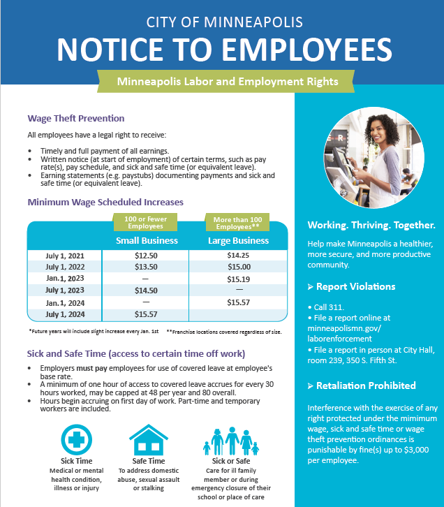 July 1st Minimum Wage increase to 15.57 for small businesses