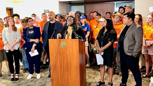Parks workers hold press conference prior to Council passing a resolution of support