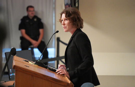 Nominated Emergency Management Director Rachel Sayre speaks at the public hearing at the Mpls Public Health and Safety Committee meeting on Sept. 11.