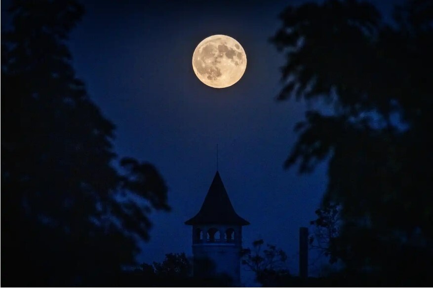 This week’s harvest moon rising over the Witch’s Hat Tower in Prospect Park.  