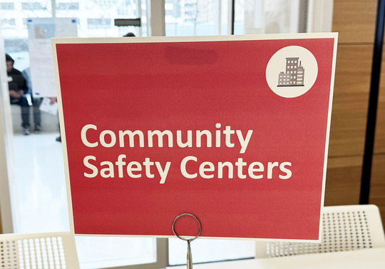 Image of a sign that reads "Community Safety Centers"