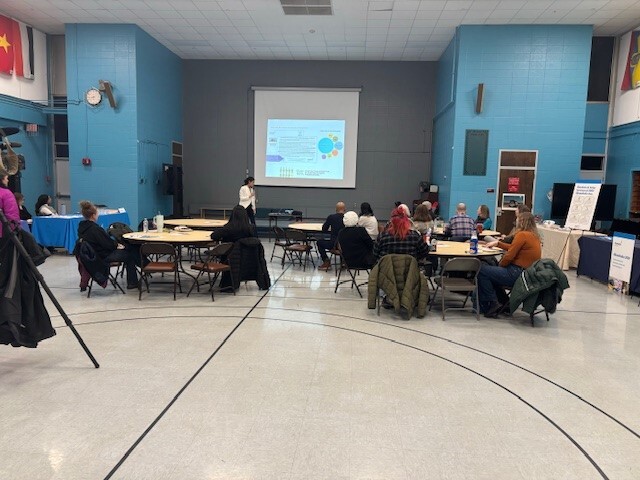 Office of Community Safety Staff presenting to the community at the update meeting in Ward 2. 