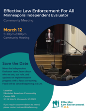 ELEFA Flyer (Effective Law Enforcement For All, Minneapolis Independent Evaluator) March 12 community meeting
