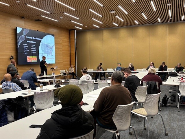 Justice Equity Coalition presenting at the Civil Rights Commission with Council Members Wonsley and Chavez. 