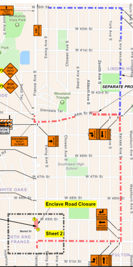 map of detour route for France Ave closure