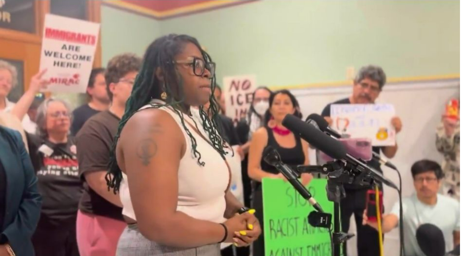 CM Wonsley at a press conference standing against ICE in our community. 