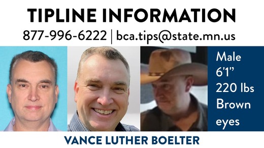 Tipline Information Male 6'1'' 220lbs brown eyes Vance Luther Boelter 8779966222 bca.tips@state.mn.us