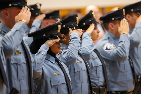 MPD has reached a milestone in its rebuilding efforts. Pictured are new sworn officers at a police recruit graduation in 2024.