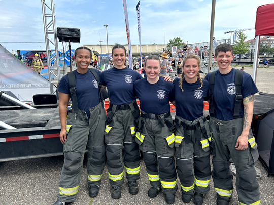 Minneapolis firefigthers, from left to right: Nichole Nelson, Mika Lambert, Shelby Breidenbach, Rosemary Murphree and Andi Barrickz.  