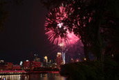 A photo of fireworks over downtown Minneapolis