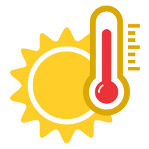 Clipart image of sun with a high temperature on thermometer 
