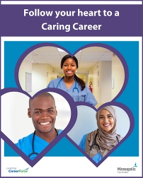 Three caring careers people with the text follow your heart to a caring career