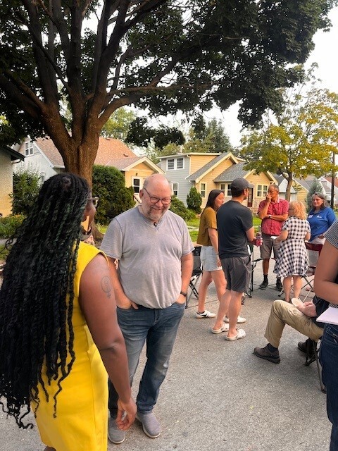 Council Member Wonsley chatting with neighbors in Como on National Night Out. 