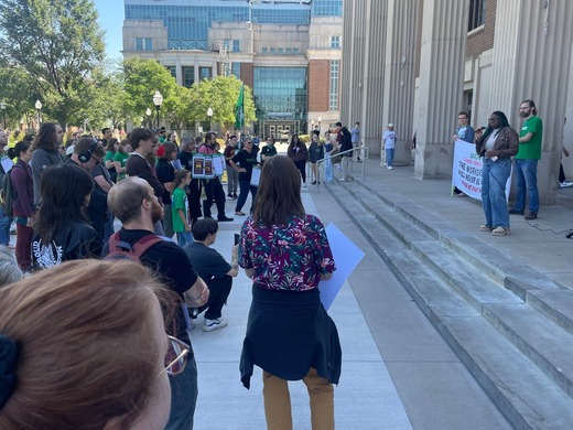 Council Member Wonsley speaking to AFSCME workers and supporters