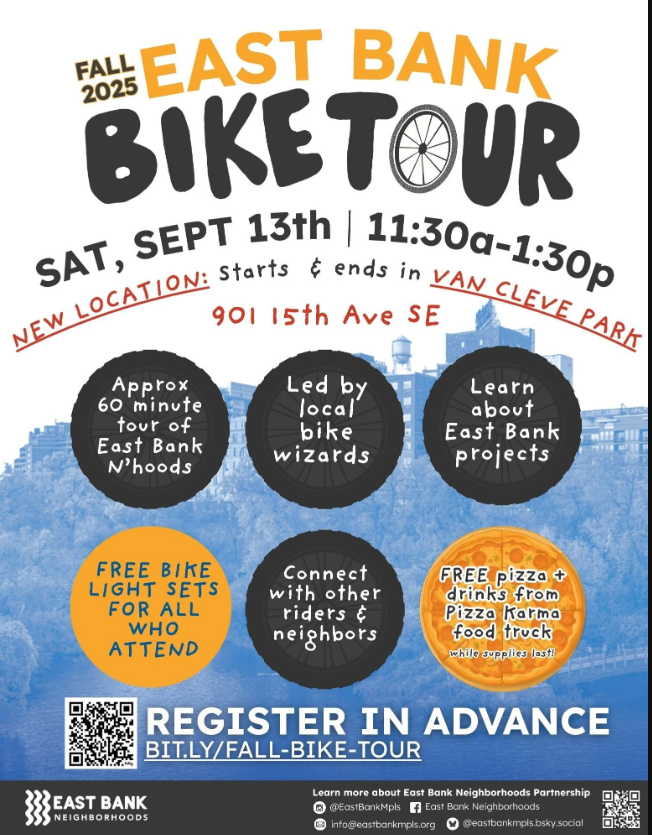 East Bank Bike Tour Fall 2025 flyer. 