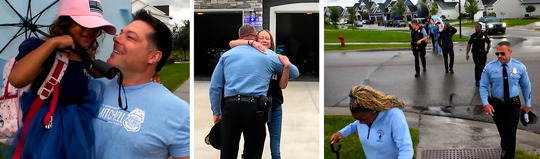 Photos of MPD officers walking Ofc. Jamal Mitchell's children to the school bus stop on the first day of school.