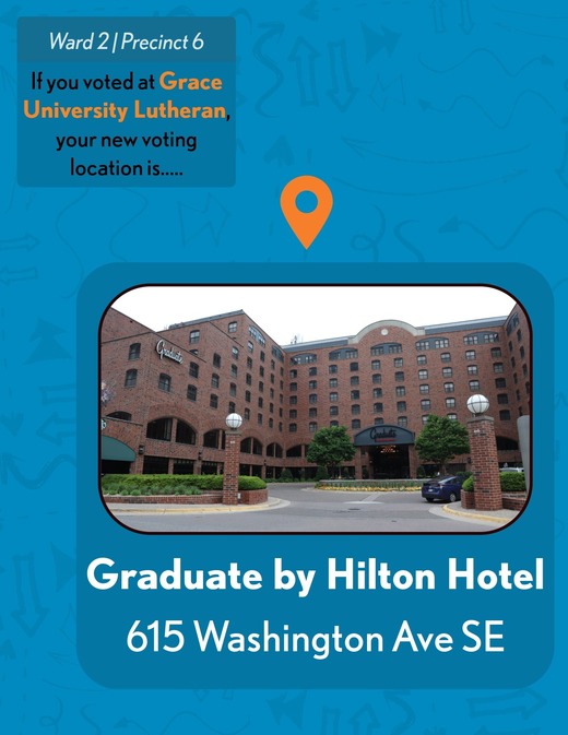 Flyer for the new polling place for Ward 2 Precinct 6