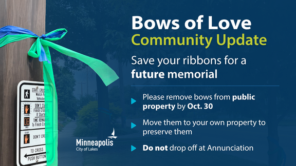 A green and blue bow showing community solidarity over the Annunciation tragedy