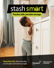 A small child reaching up to a kitchen counter. Stash smart. Practice safe cannabis storage.