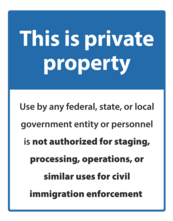 Reads "This is private property. Use by any federal, state, or local government entity or personnel is not authorized" Click for more.