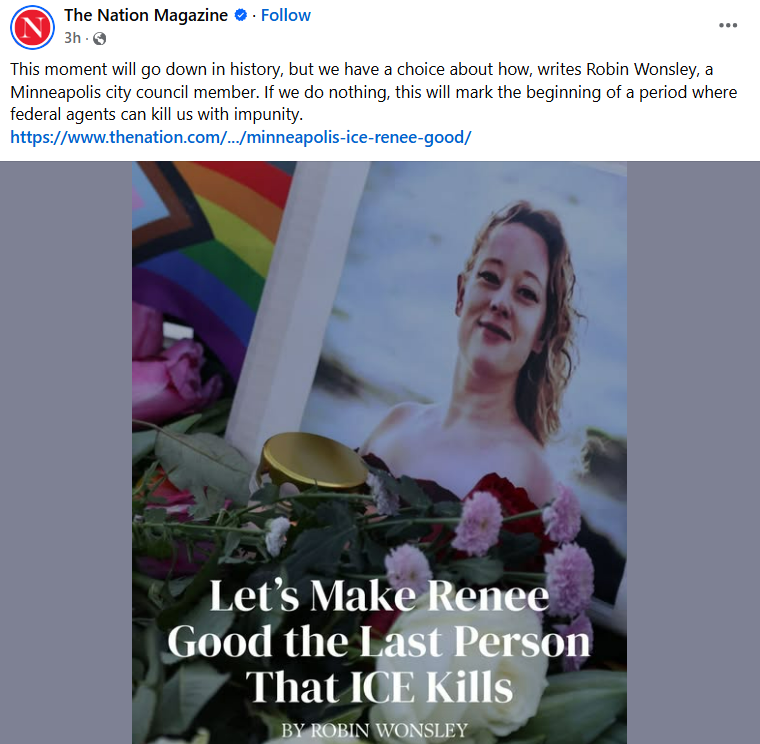 null The Nation Magazine with a picture of Renee Good and “Let’s Make Renee Good the Last Person that ICE Kills- By Robin Wonsley”